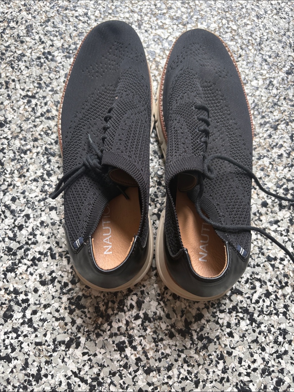 Nautica Men’s Black Knit Lace-Up Sneakers with Brown Trim